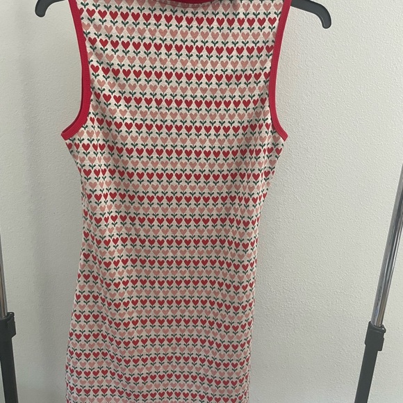 Shien Collared Mini Dress Heart Flowers Red Retro y2k NWT - Picture 8 of 9